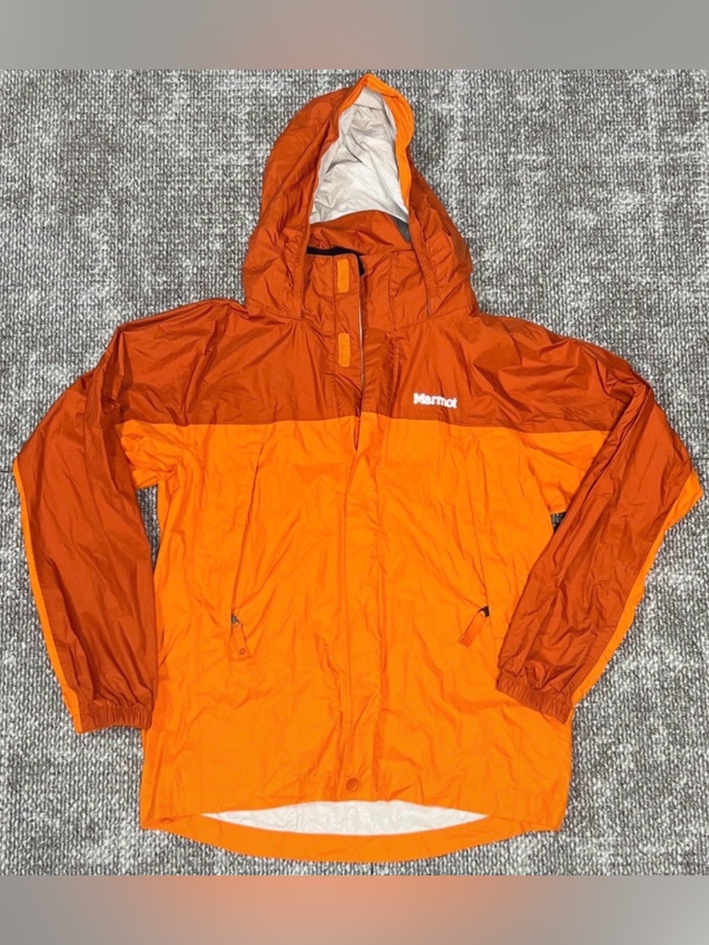 Marmot Two-Tone Orange Hooded Rain Jacket